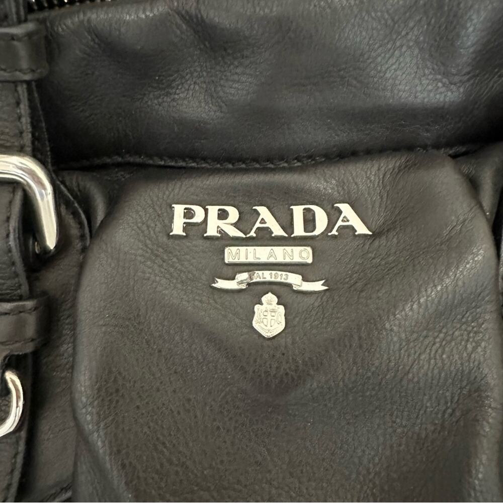 Vintage Prada Black Top Handle Bag Satchel Crossbody Silver Logo Belt Designer - Picture 11 of 16